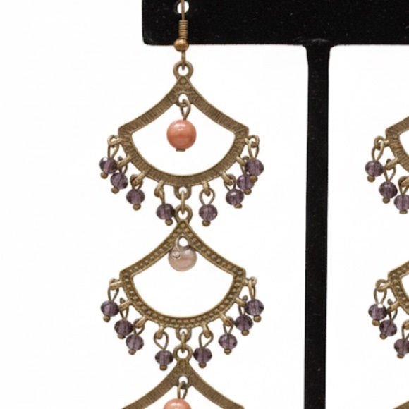 Silver and Pink Dangle Earrings - Picture 3 of 4